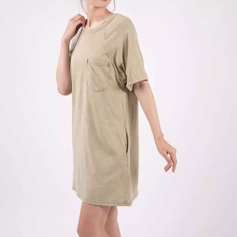 1 Pocket Garment Wash T-Shirt Dress