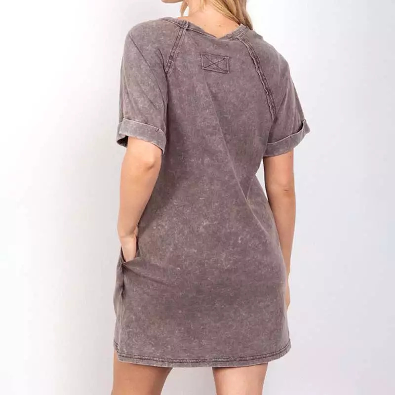 1 Pocket Garment Wash T-Shirt Dress