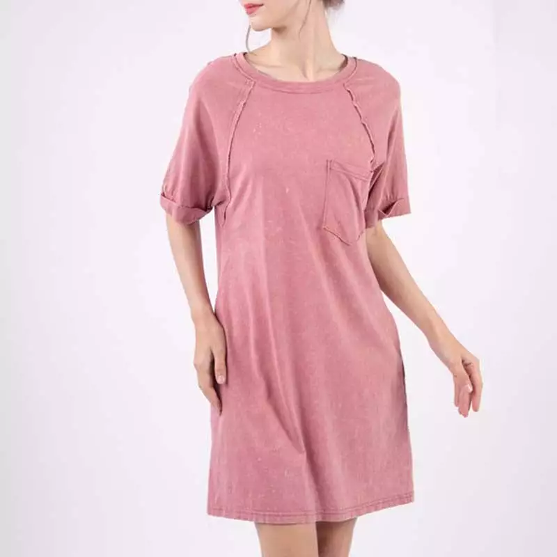 1 Pocket Garment Wash T-Shirt Dress