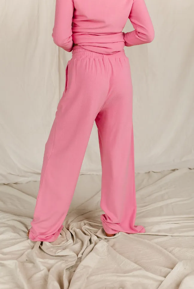 Ampersand Avenue Performance Fleece Free Time Wide Leg Comfy Pant - Pink Tulip