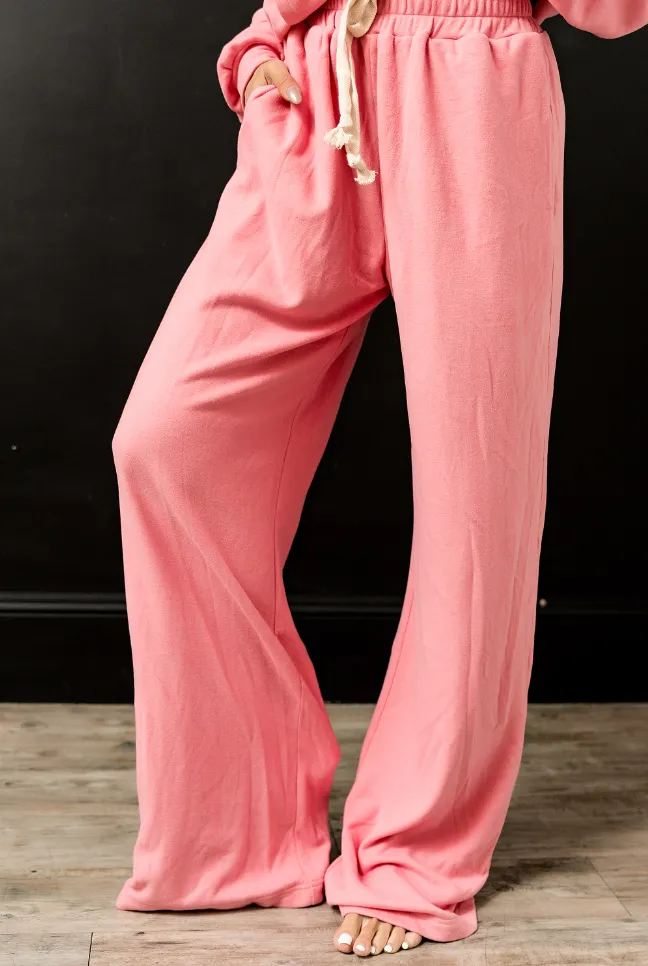 Ampersand Avenue Performance Fleece Free Time Wide Leg Comfy Pant - Pink Tulip