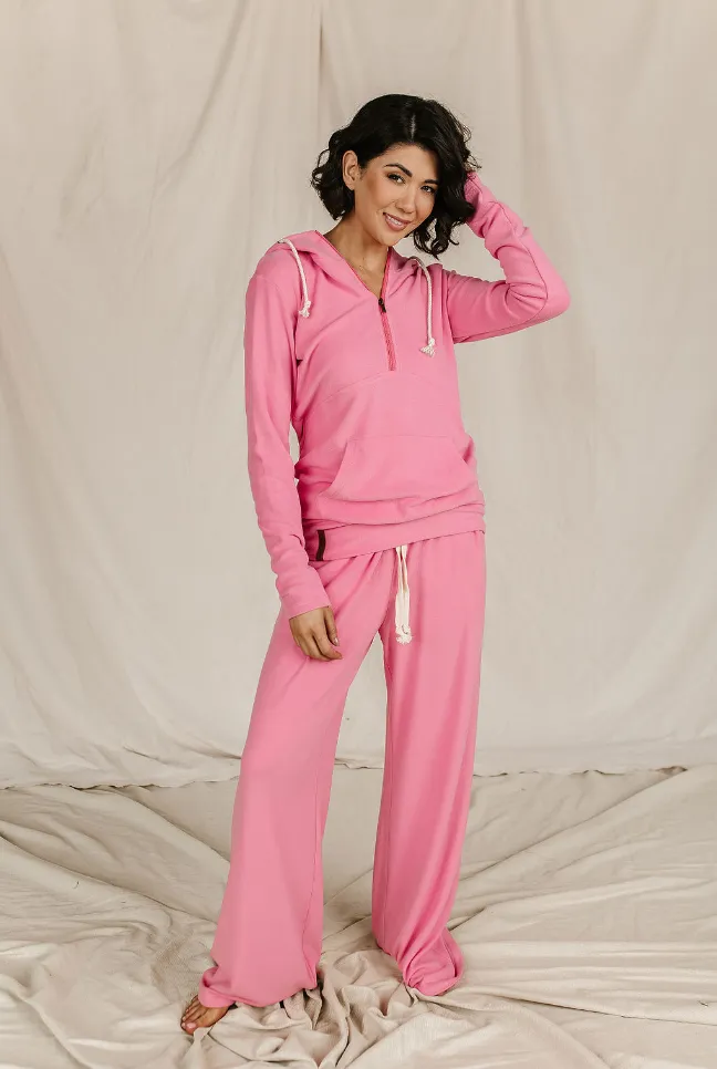 Ampersand Avenue Performance Fleece Free Time Wide Leg Comfy Pant - Pink Tulip