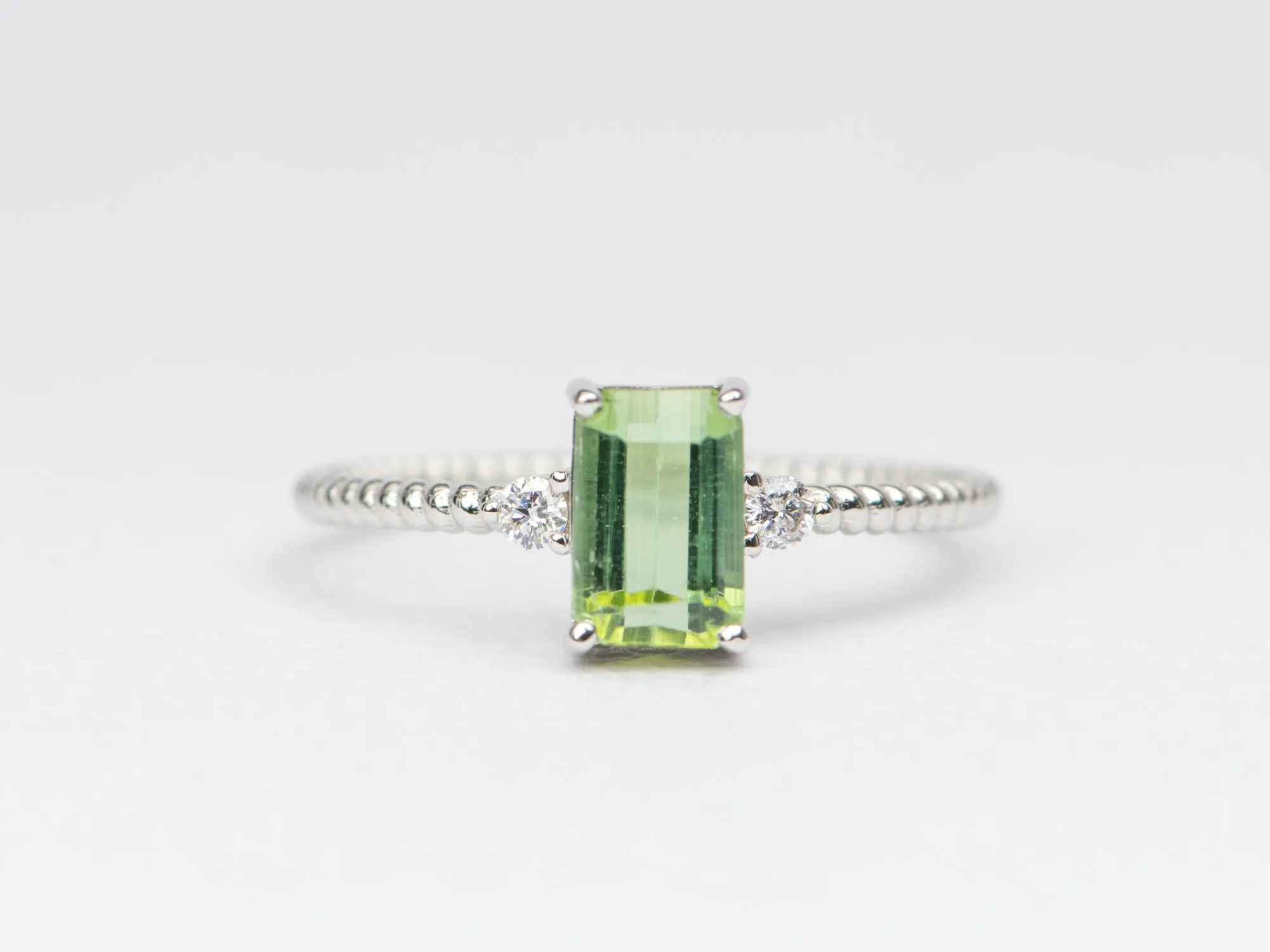 Apple Green Tourmaline and Diamond 14K White Gold Ring R6380