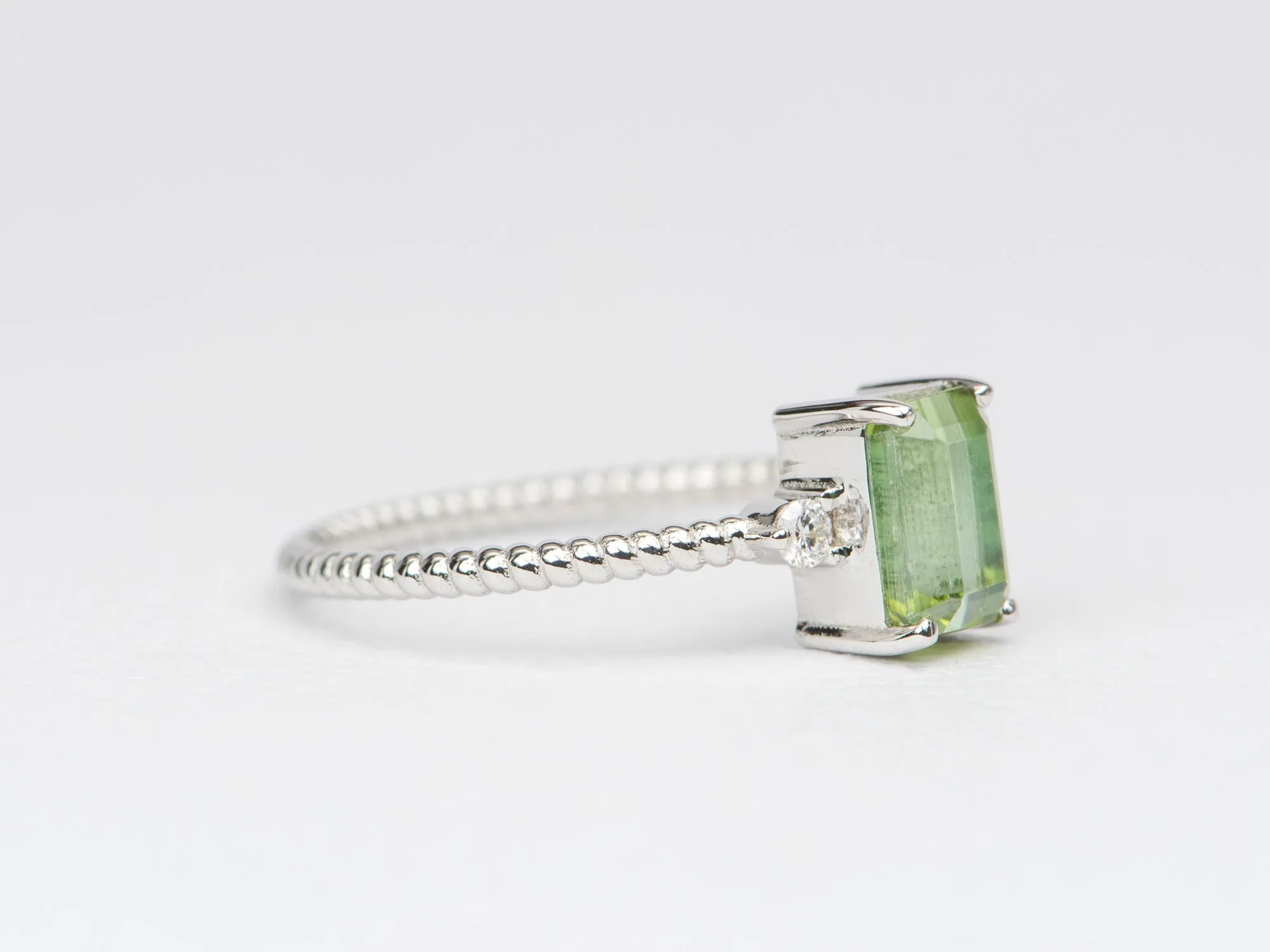 Apple Green Tourmaline and Diamond 14K White Gold Ring R6380