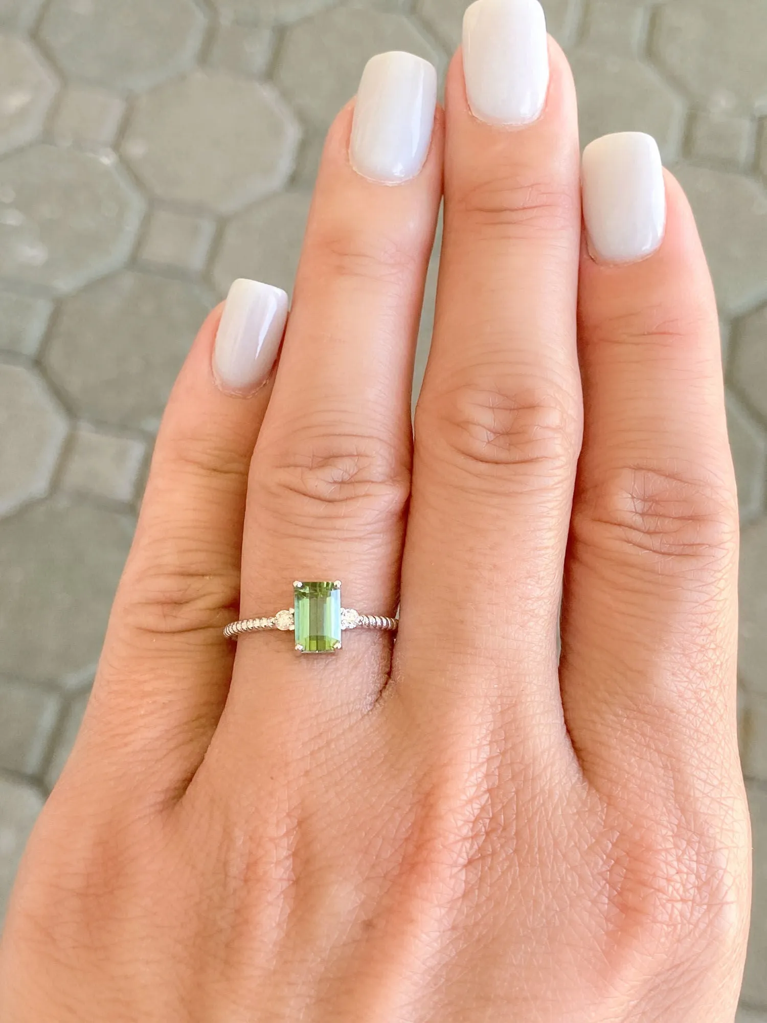 Apple Green Tourmaline and Diamond 14K White Gold Ring R6380