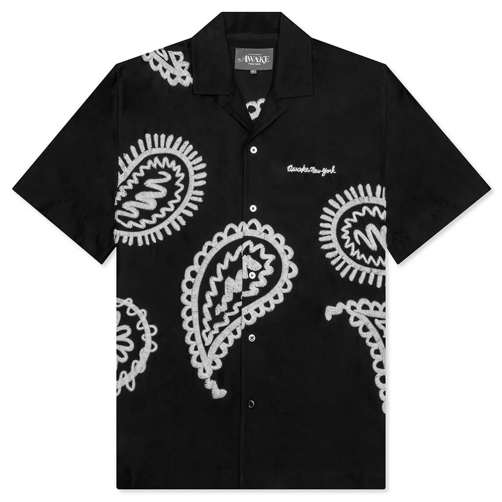 Awake Embroidered Paisley Poplin Shirt - Black/Cream