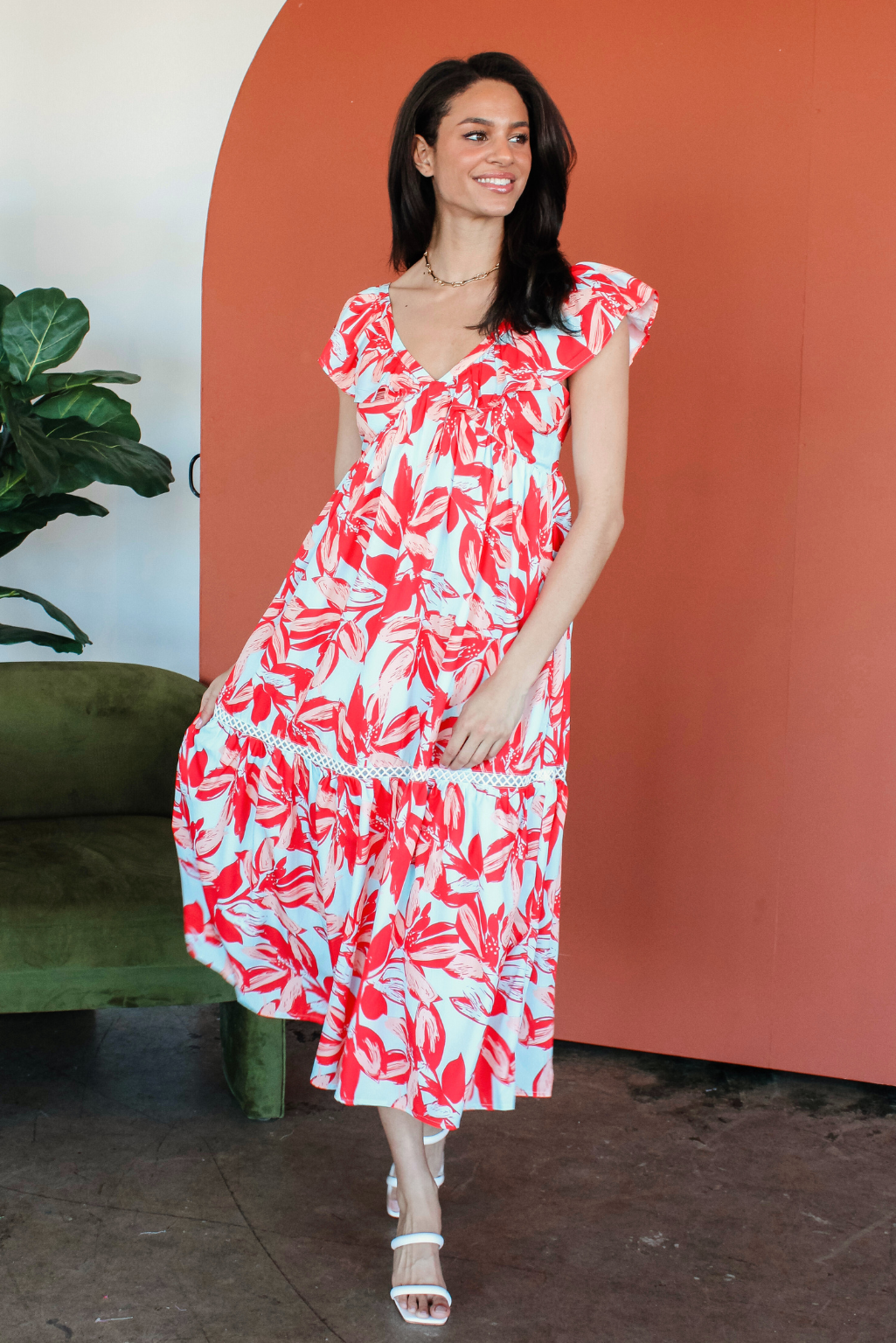 Birds of Paradise Flutter Sleeve Maxi Dress