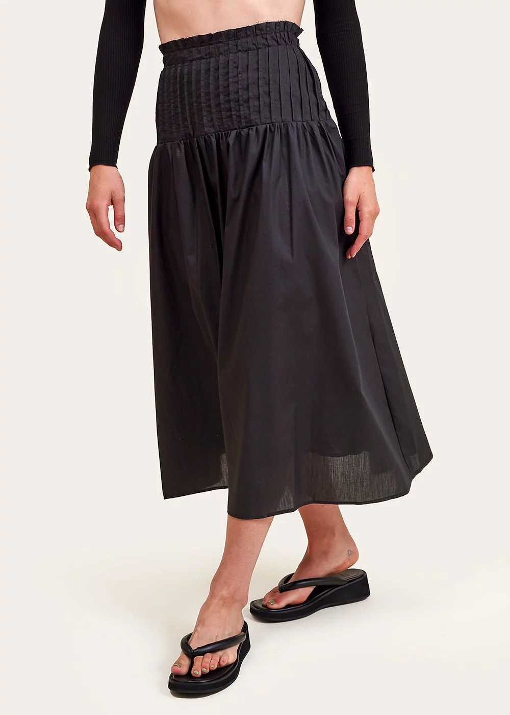 Black Tucked Drop Waist Skirt