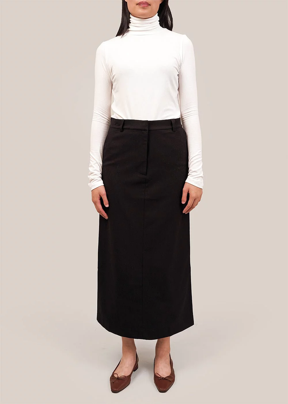 Black Wool Blend Midi Skirt