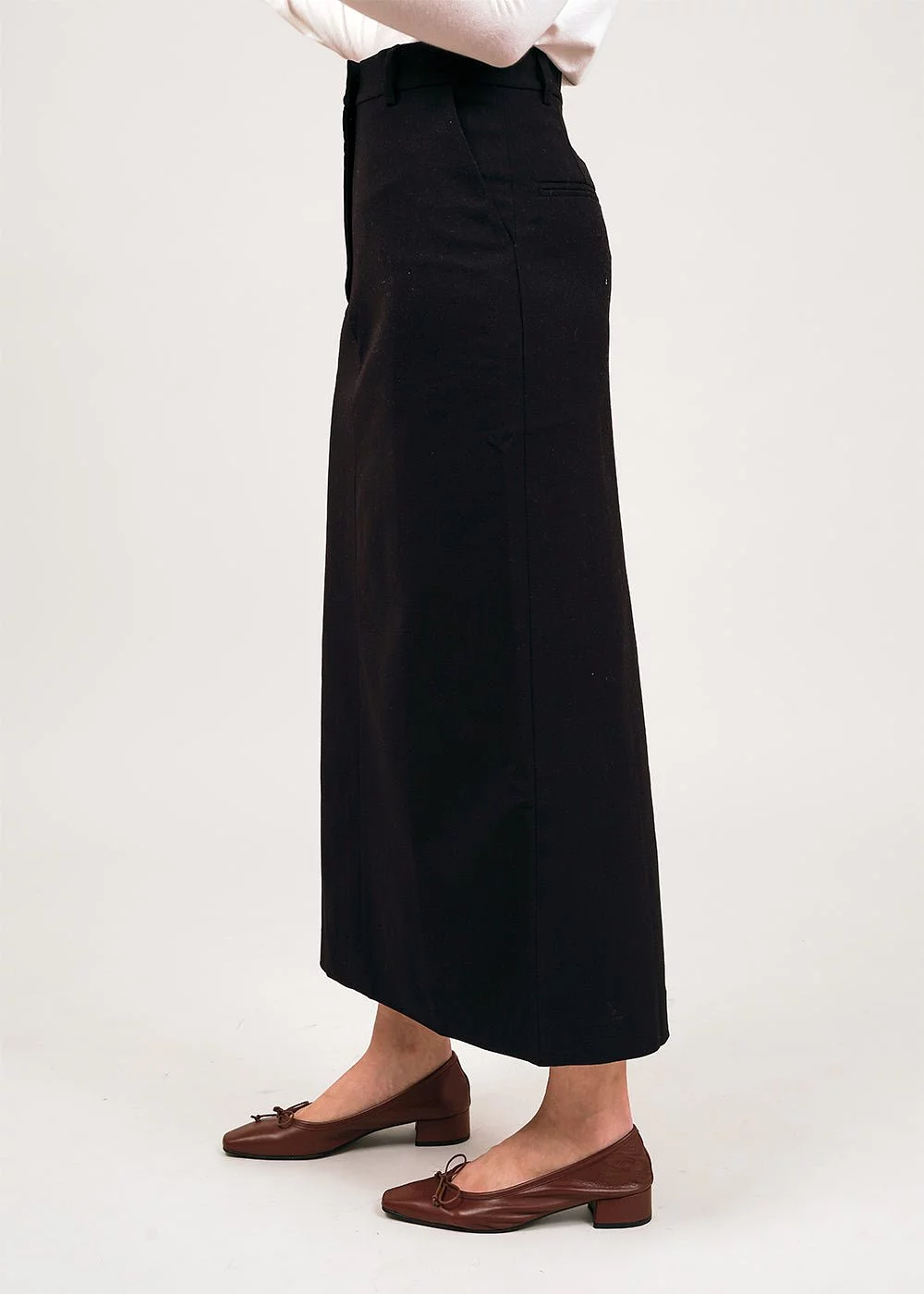 Black Wool Blend Midi Skirt