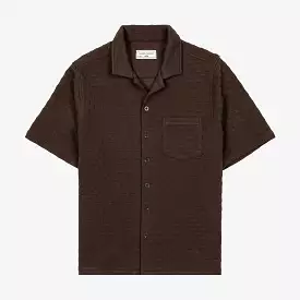 Checkered Knit Mens Short Sleeve Shirt (Brown)