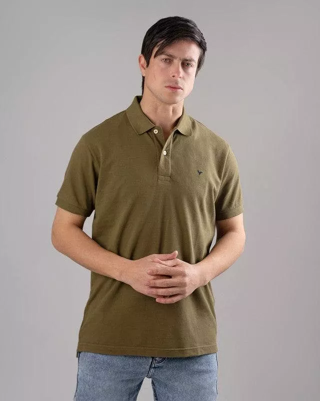 CLASSIC FIT PIQUE POLO SHIRT - DARK OLIVE