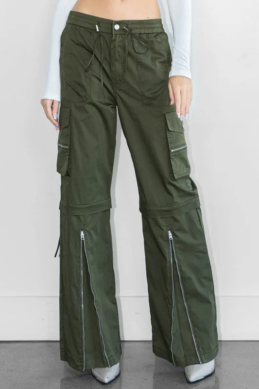 Color Cargo Pants With Zip Front Slit