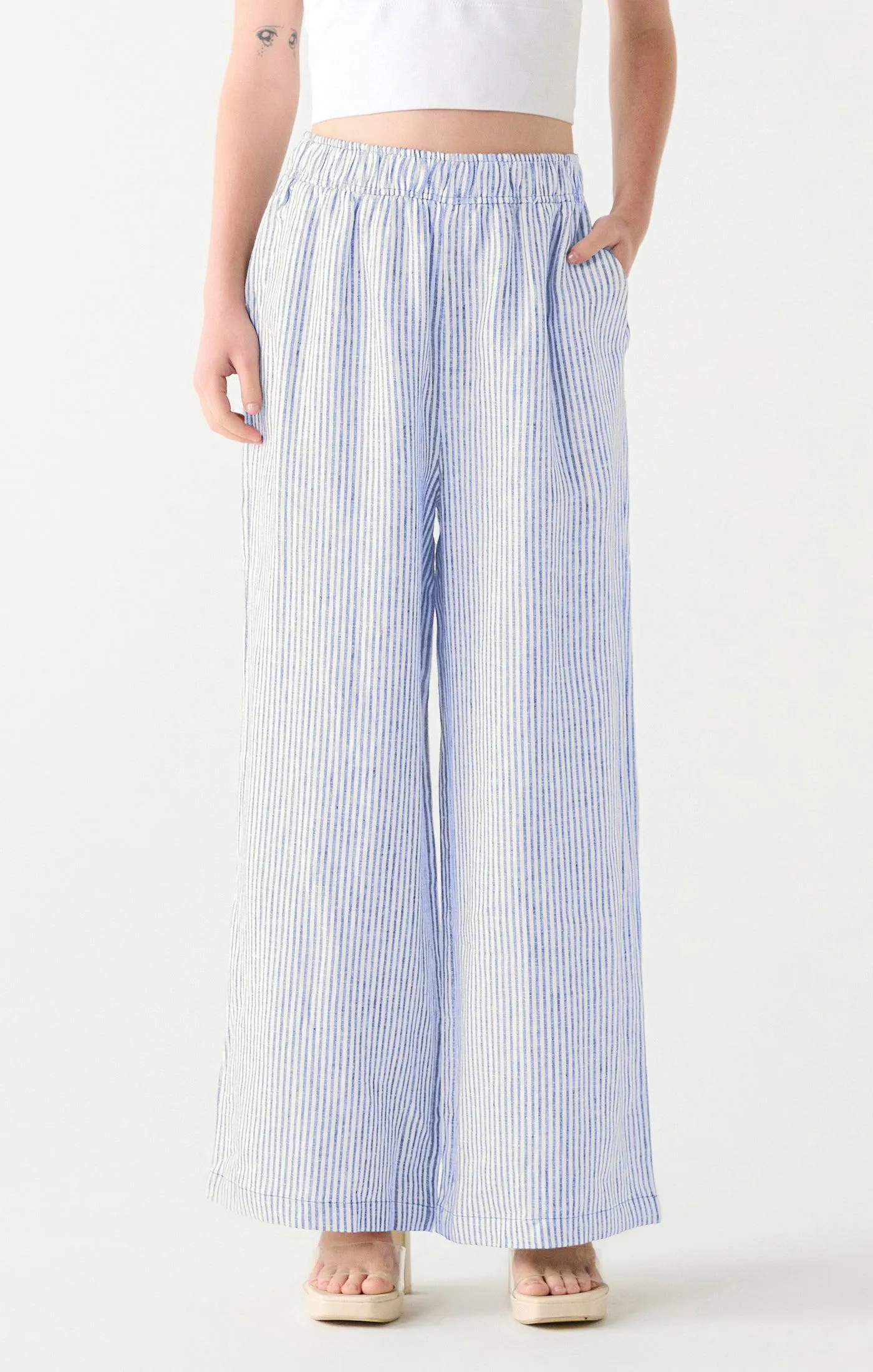 Dex Elastic Wide Leg Pants In Cloud/White Stripe