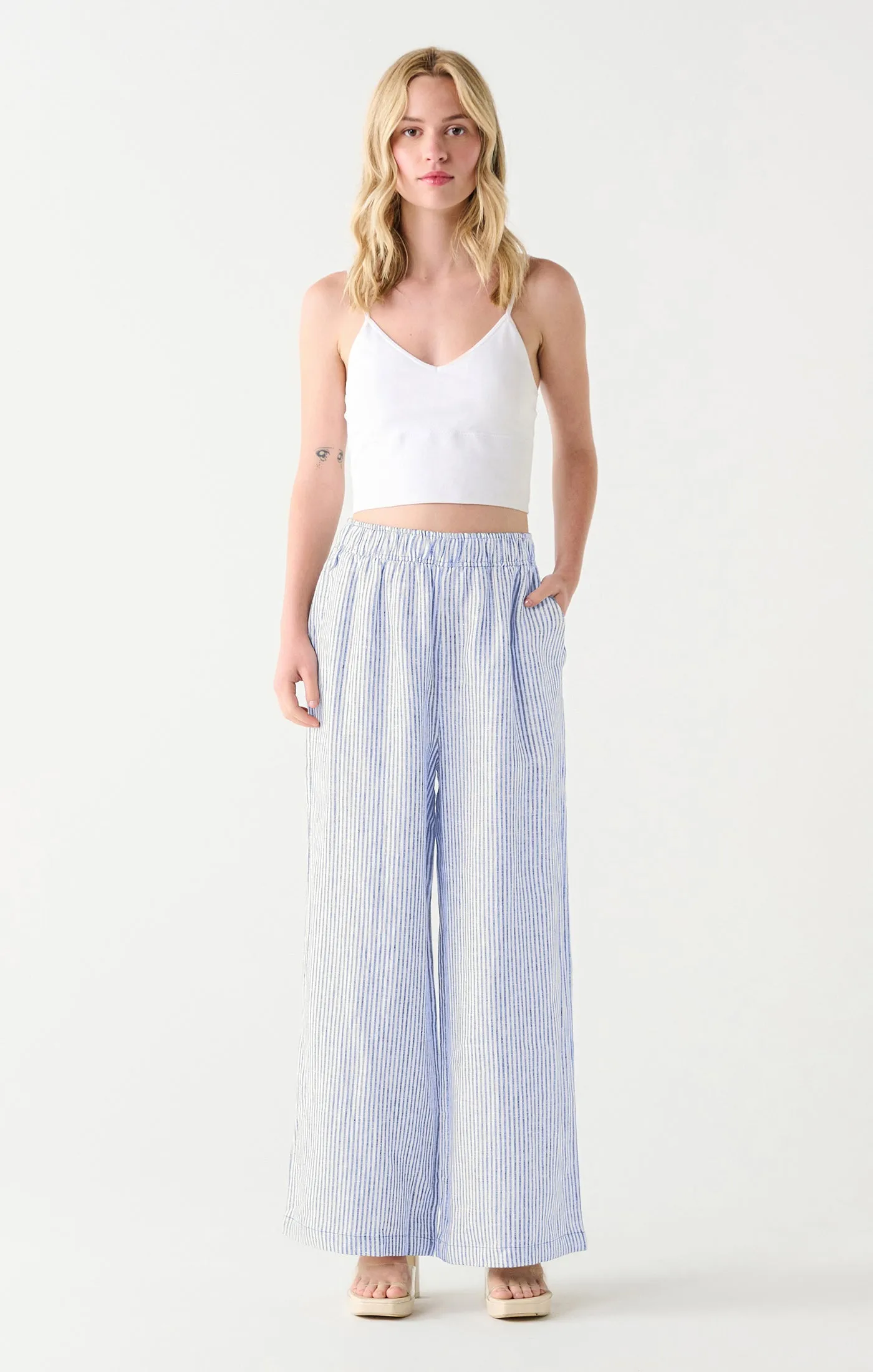 Dex Elastic Wide Leg Pants In Cloud/White Stripe