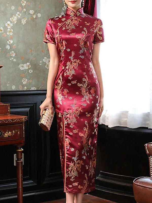 Elegant Animal Embroidered Sheath Midi Dress for Women - Perfect for Weddings and Summer Parties