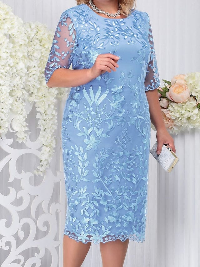 Elegant Floral Lace Plus Size Midi Dress for Women