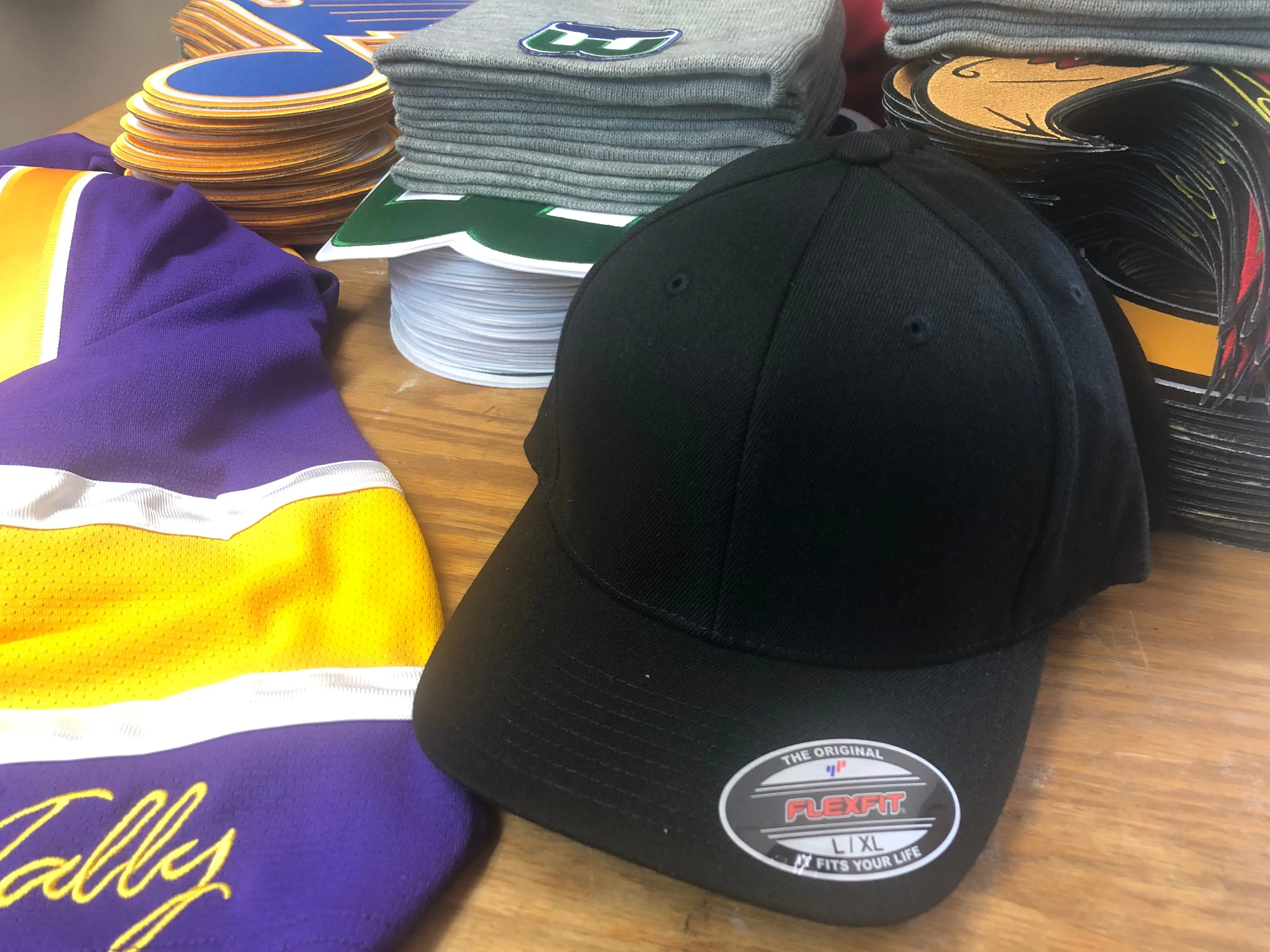 Flex-Fit Hats and Beanies with Your Team's Twill Logos (Free Shipping)