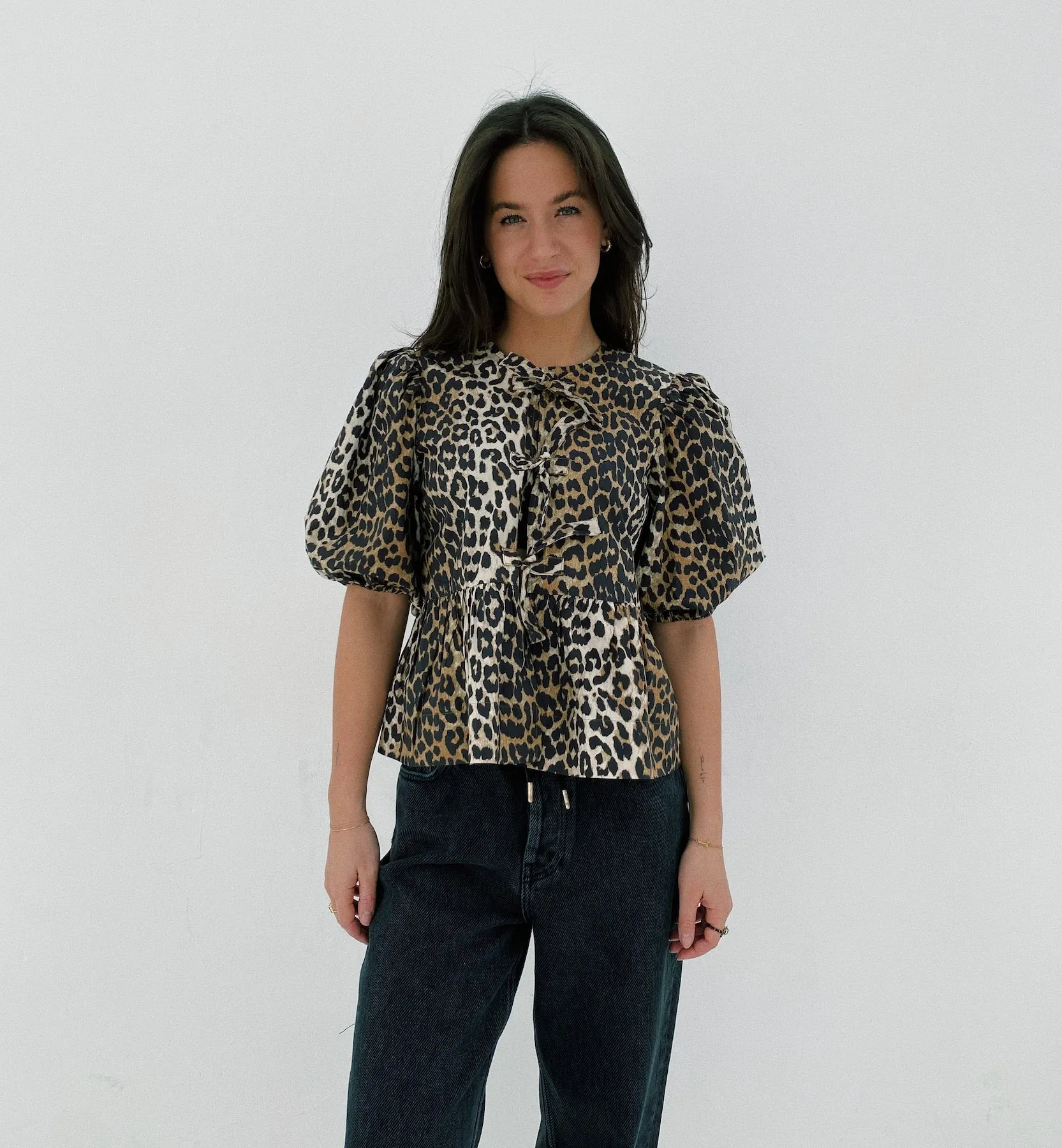 GANNI Leopard Peplum Blouse