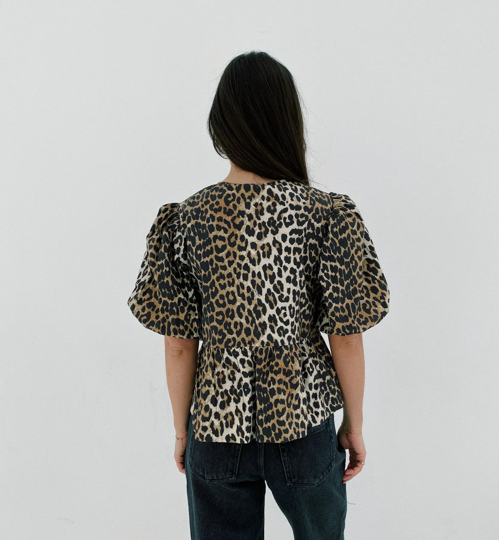 GANNI Leopard Peplum Blouse