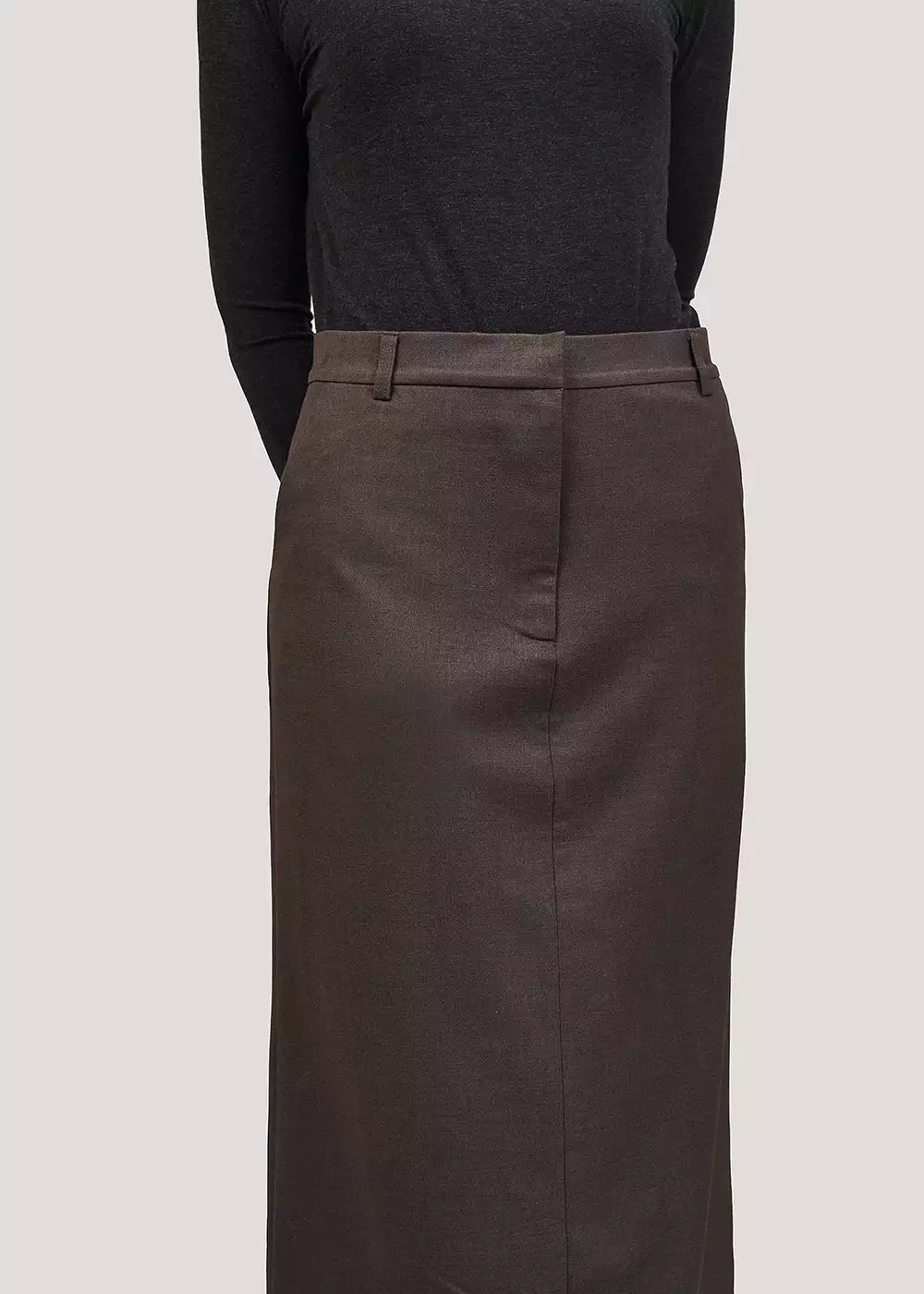 Heather Brown Wool Blend Midi Skirt