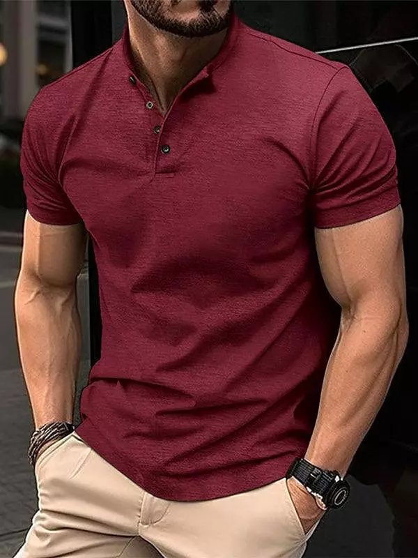 Henley Collar Men Polo Shirt