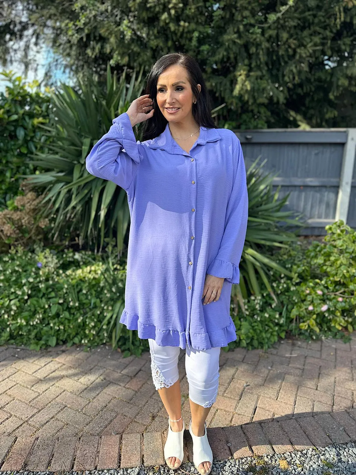 Lilac Crepe Frill Tunic April