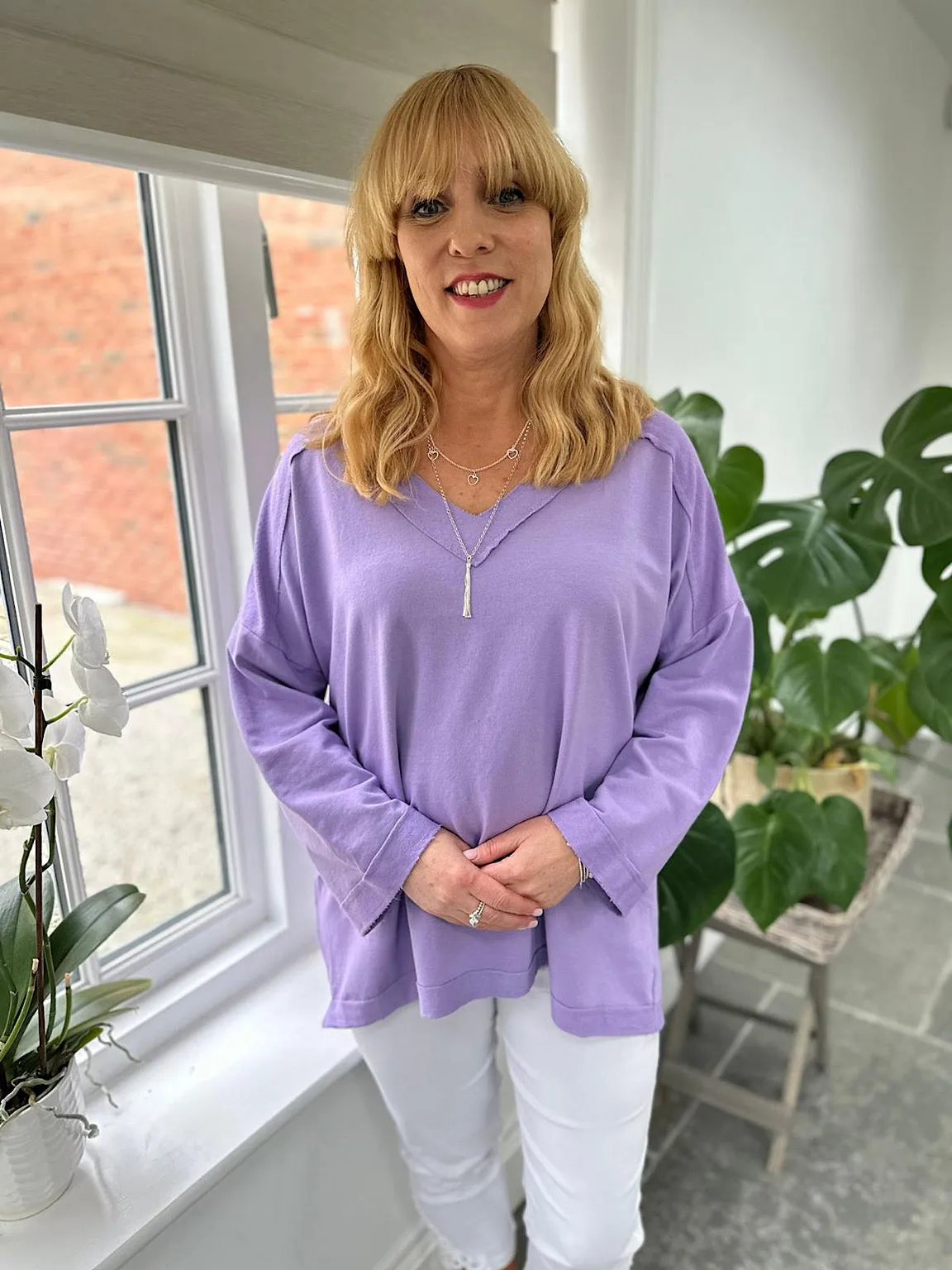 Lilac Reverse Seam V Neck Sweat Top Harriet