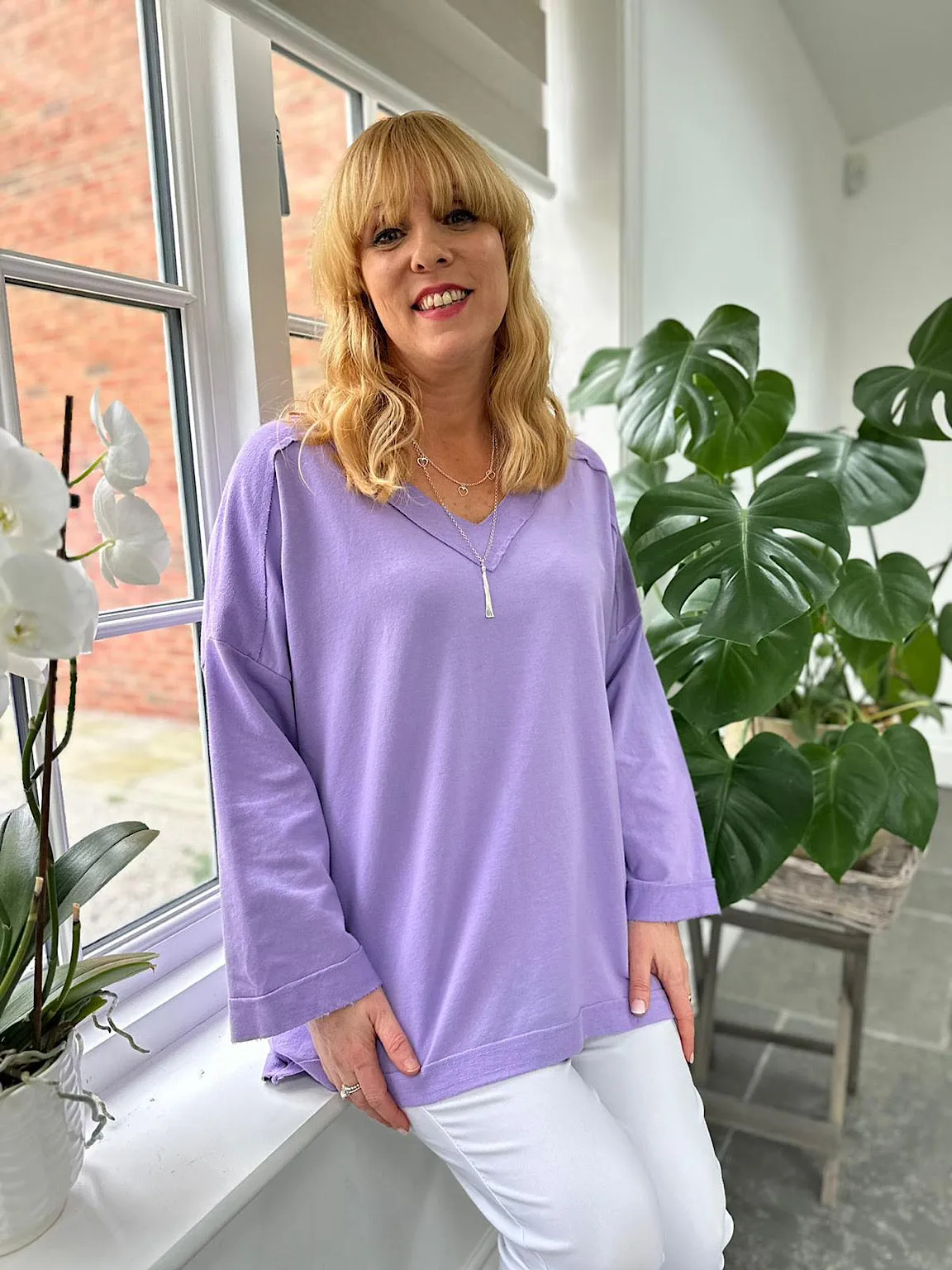 Lilac Reverse Seam V Neck Sweat Top Harriet