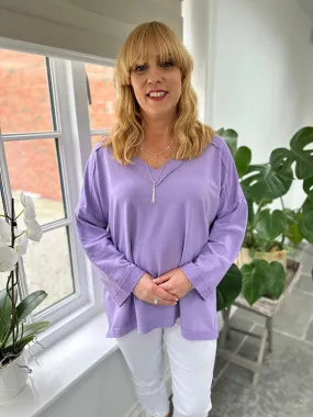 Lilac Reverse Seam V Neck Sweat Top Harriet