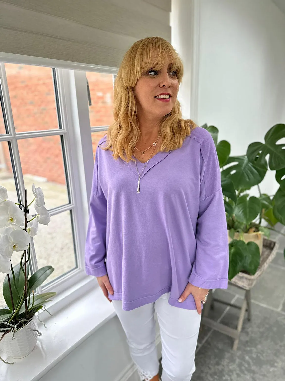 Lilac Reverse Seam V Neck Sweat Top Harriet