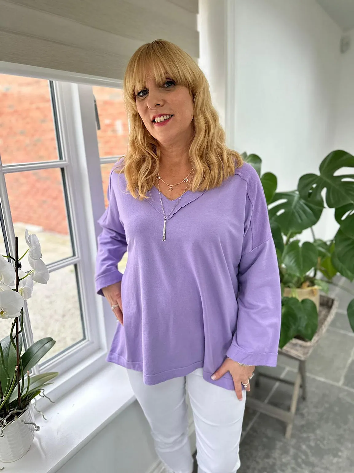 Lilac Reverse Seam V Neck Sweat Top Harriet