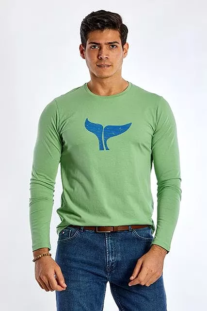 Long Sleeve Round Neck Graphic T-Shirt - GREEN