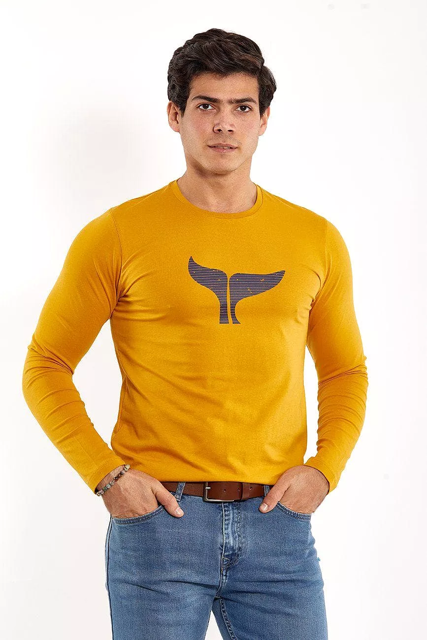 Long Sleeve Round Neck Graphic T-Shirt - MUSTARD