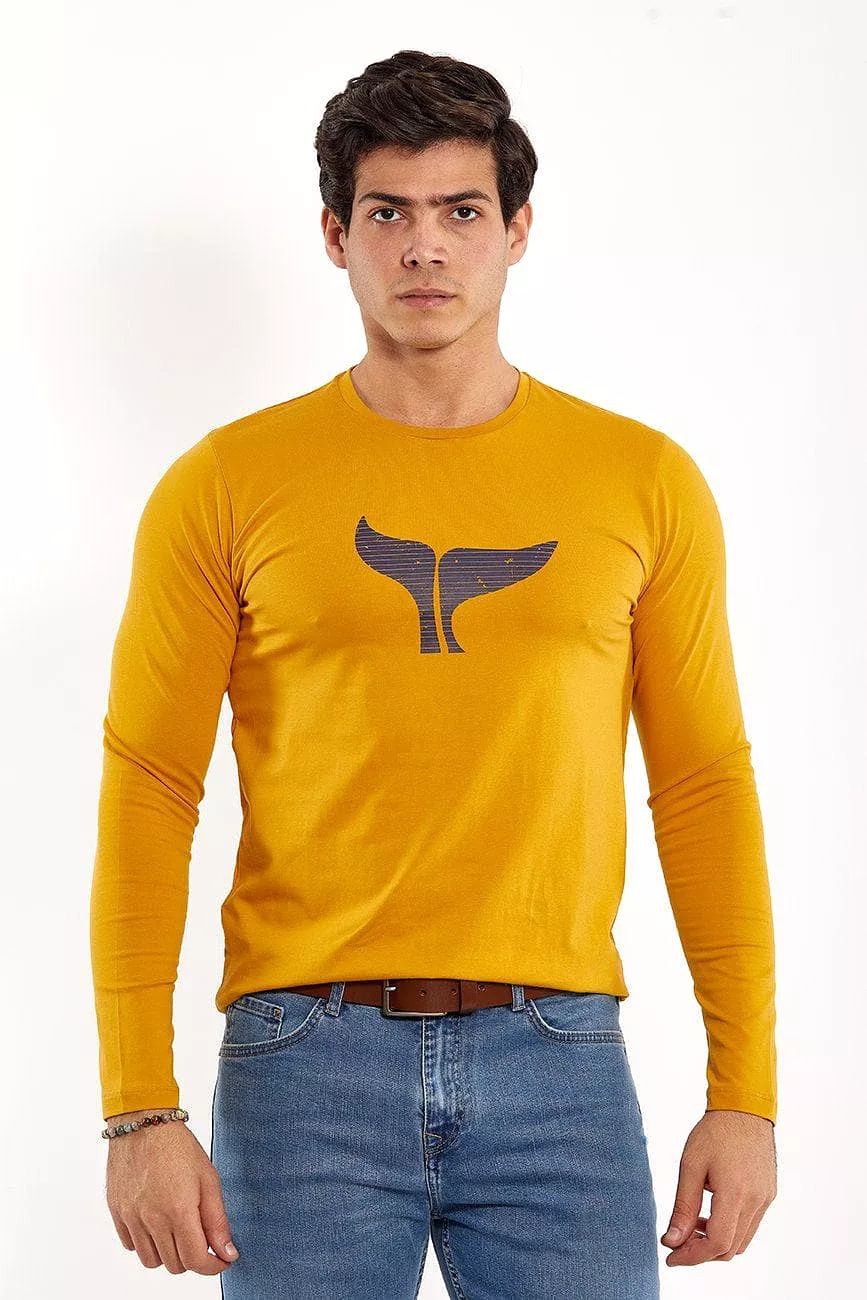 Long Sleeve Round Neck Graphic T-Shirt - MUSTARD