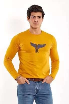 Long Sleeve Round Neck Graphic T-Shirt - MUSTARD