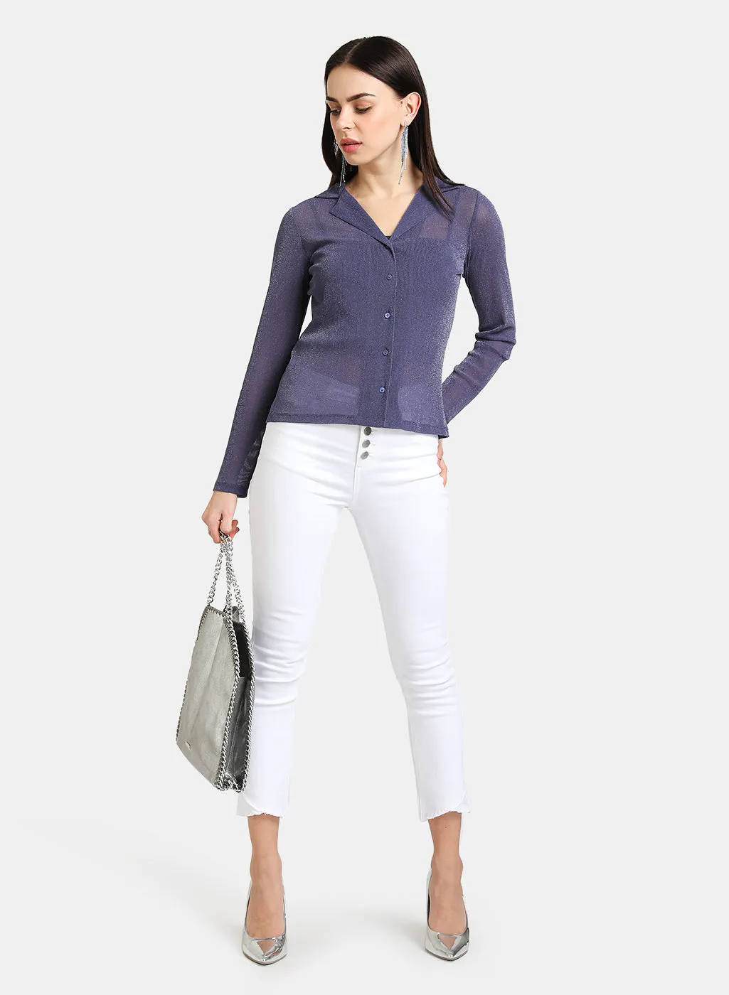 Lurex Mesh Shirt With Notch Collar