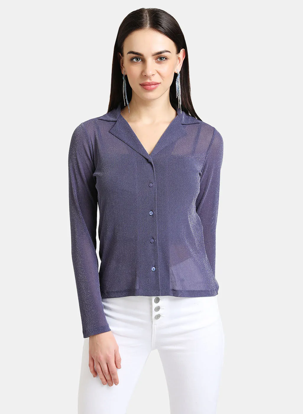 Lurex Mesh Shirt With Notch Collar