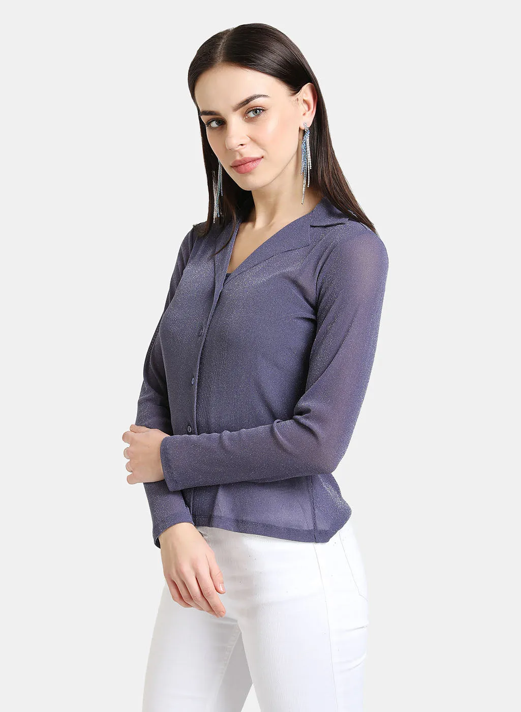 Lurex Mesh Shirt With Notch Collar