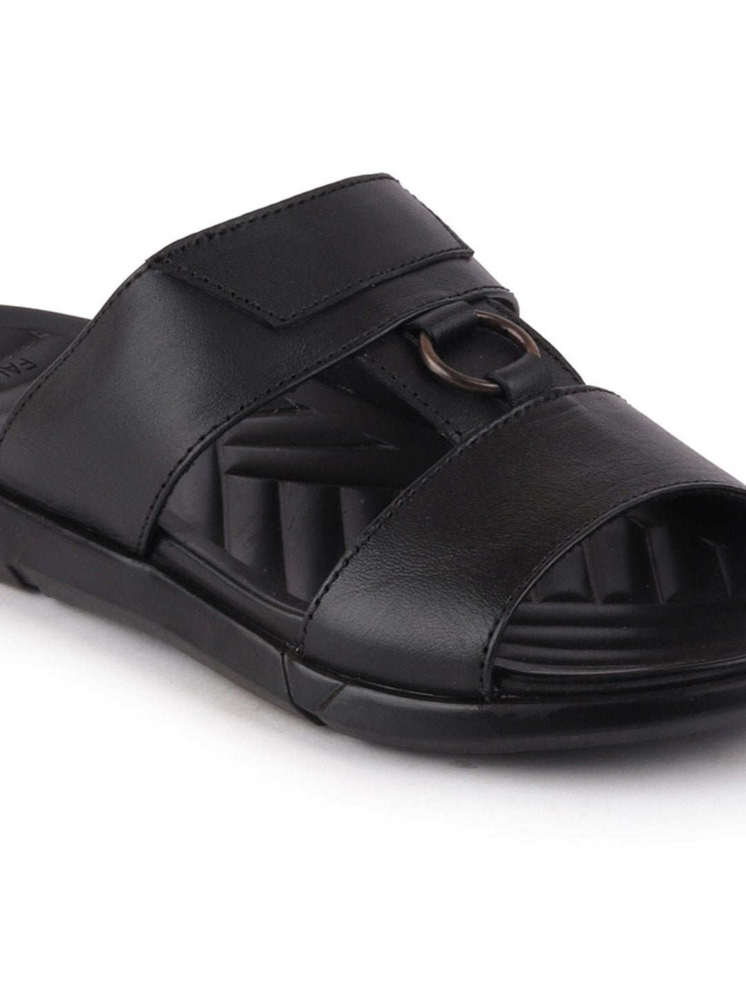 Men Black Casual Leather Slip-On Dress Slippers