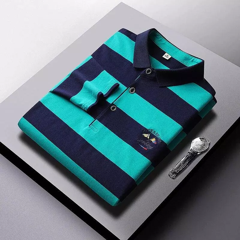 Men Cotton Embroidered Striped Polo