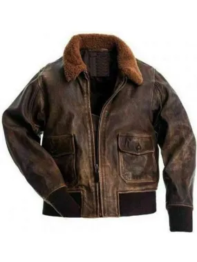 Men Shearling Brown Bomber Leather Jacket - New American Jackets