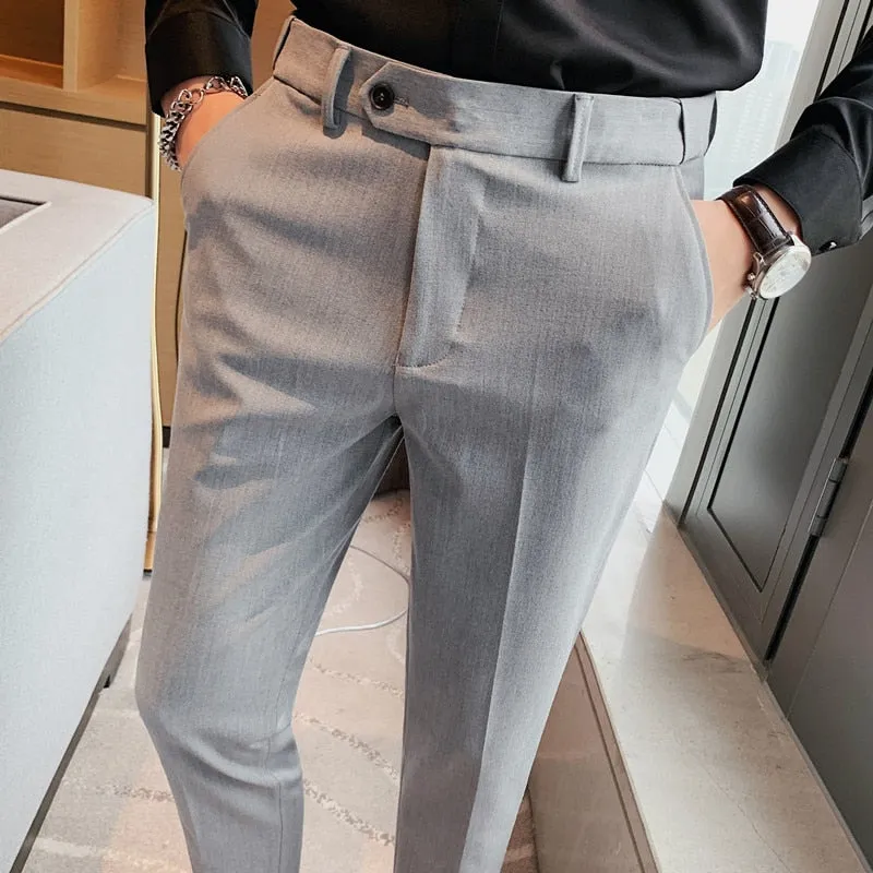 Men's Formal Business Casual British Style High Waist Slim Fit Pants