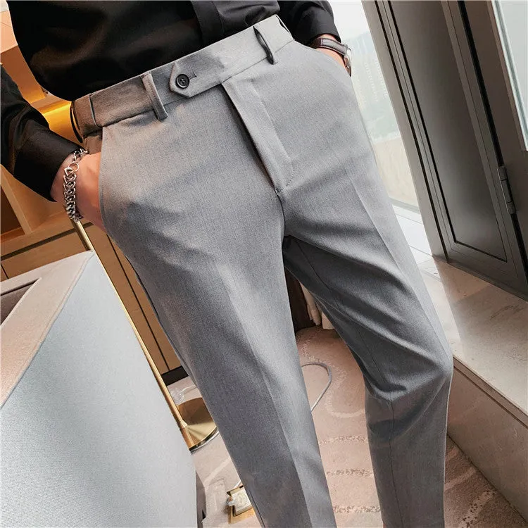 Men's Formal Business Casual British Style High Waist Slim Fit Pants