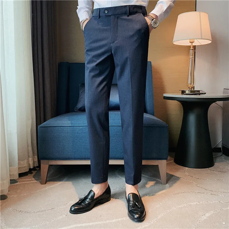 Men's Formal Business Casual British Style High Waist Slim Fit Pants