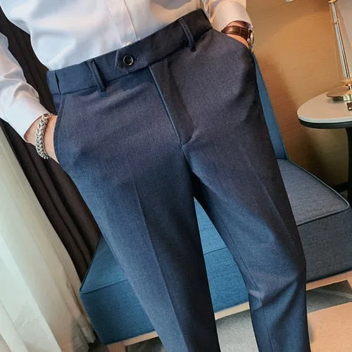 Men's Formal Business Casual British Style High Waist Slim Fit Pants