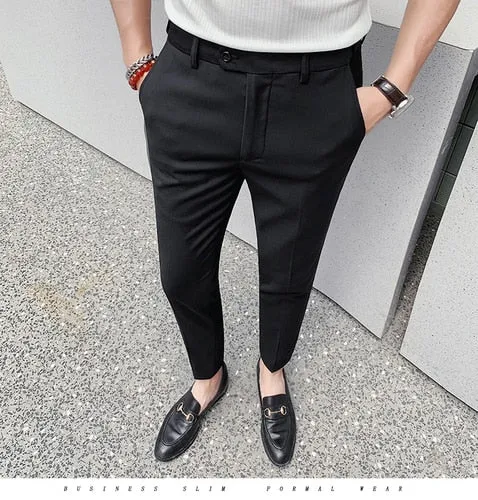 Men's Formal Business Casual British Style High Waist Slim Fit Pants