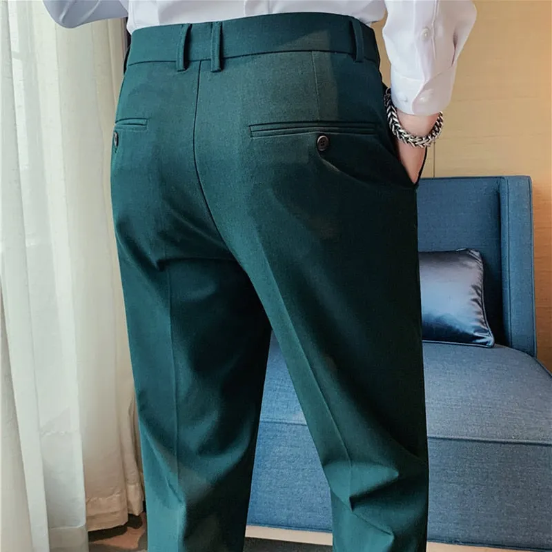 Men's Formal Business Casual British Style High Waist Slim Fit Pants