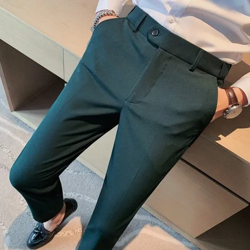 Men's Formal Business Casual British Style High Waist Slim Fit Pants