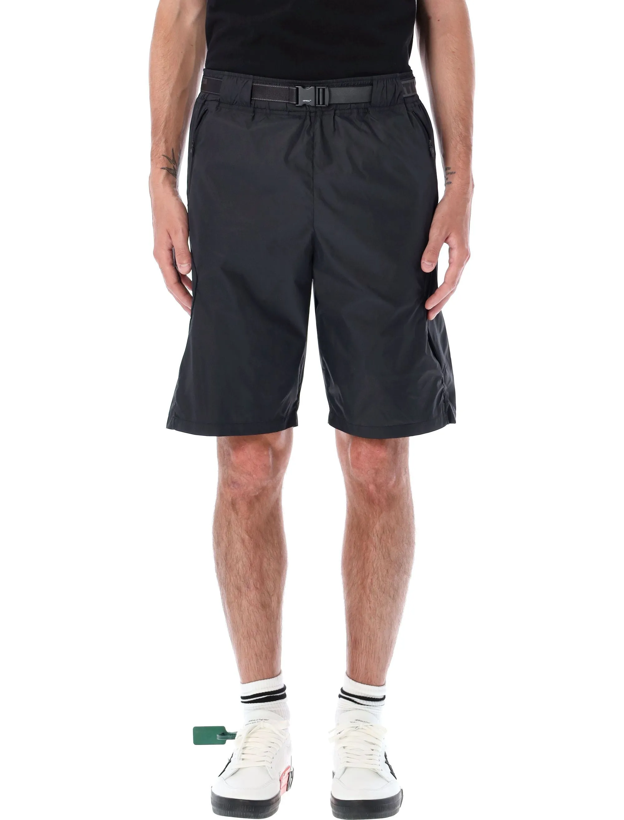 Off-White High Waist Belted Bermuda Shorts